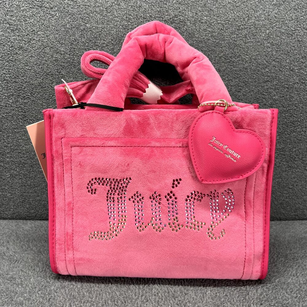 Juicy Couture‎ Velour Mini Tote Bag Pink Free Love Big Spender Y2K Purse